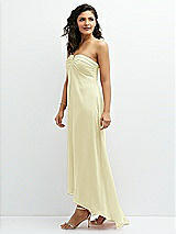 Side View Thumbnail - Butter Yellow Strapless Draped Notch Neck Chiffon High-Low Dress