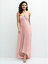 Front View Thumbnail - Rose Strapless Draped Notch Neck Chiffon High-Low Dress