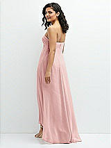Rear View Thumbnail - Rose Strapless Draped Notch Neck Chiffon High-Low Dress