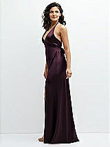 Side View Thumbnail - Deep Plum Plunge Halter Open-Back Maxi Bias Dress with Low Tie Back