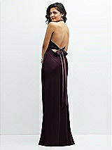 Rear View Thumbnail - Deep Plum Plunge Halter Open-Back Maxi Bias Dress with Low Tie Back