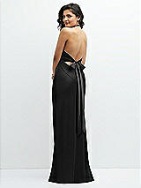 Rear View Thumbnail - Black Plunge Halter Open-Back Maxi Bias Dress with Low Tie Back