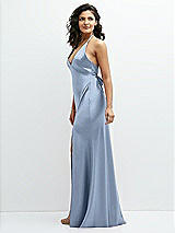 Side View Thumbnail - Cloudy Plunge Halter Open-Back Maxi Bias Dress with Low Tie Back