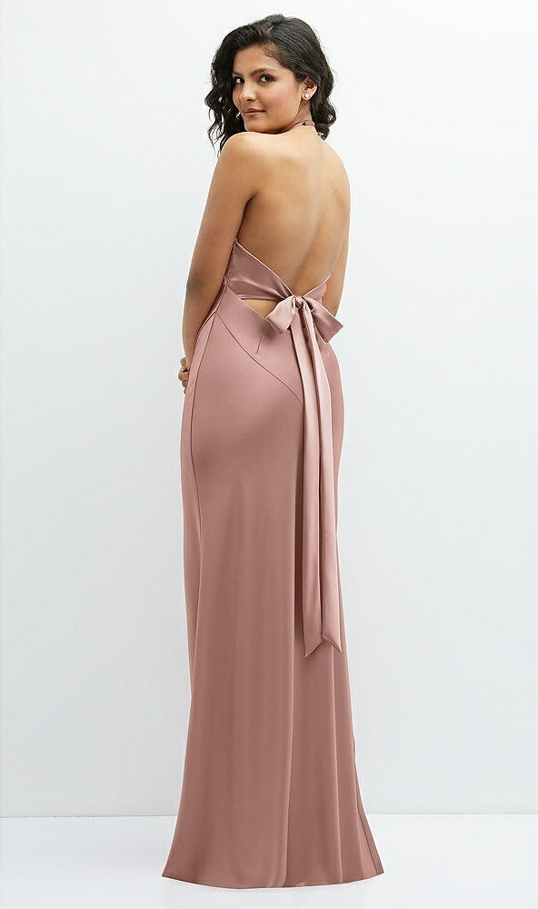 Back View - Neu Nude Plunge Halter Open-Back Maxi Bias Dress with Low Tie Back