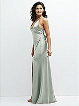 Side View Thumbnail - Willow Green Plunge Halter Open-Back Maxi Bias Dress with Low Tie Back