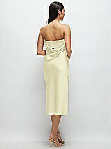 Rear View Thumbnail - Butter Yellow Strapless Midi Bias Column Dress with Peek-a-Boo Corset Back