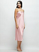 Side View Thumbnail - Ballet Pink Strapless Midi Bias Column Dress with Peek-a-Boo Corset Back