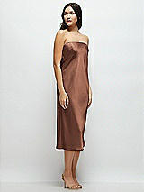Side View Thumbnail - Cognac Strapless Midi Bias Column Dress with Peek-a-Boo Corset Back