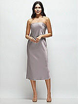 Front View Thumbnail - Cashmere Gray Strapless Midi Bias Column Dress with Peek-a-Boo Corset Back