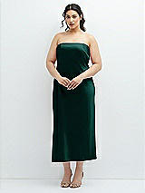 Alt View 1 Thumbnail - Evergreen Strapless Midi Bias Column Dress with Peek-a-Boo Corset Back