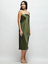Side View Thumbnail - Olive Green Strapless Midi Bias Column Dress with Peek-a-Boo Corset Back