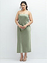 Alt View 1 Thumbnail - Sage Strapless Midi Bias Column Dress with Peek-a-Boo Corset Back