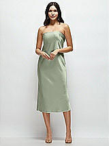 Front View Thumbnail - Sage Strapless Midi Bias Column Dress with Peek-a-Boo Corset Back