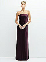 Front View Thumbnail - Deep Plum Strapless Maxi Bias Column Dress with Peek-a-Boo Corset Back