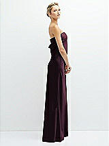 Side View Thumbnail - Deep Plum Strapless Maxi Bias Column Dress with Peek-a-Boo Corset Back