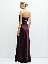 Rear View Thumbnail - Deep Plum Strapless Maxi Bias Column Dress with Peek-a-Boo Corset Back