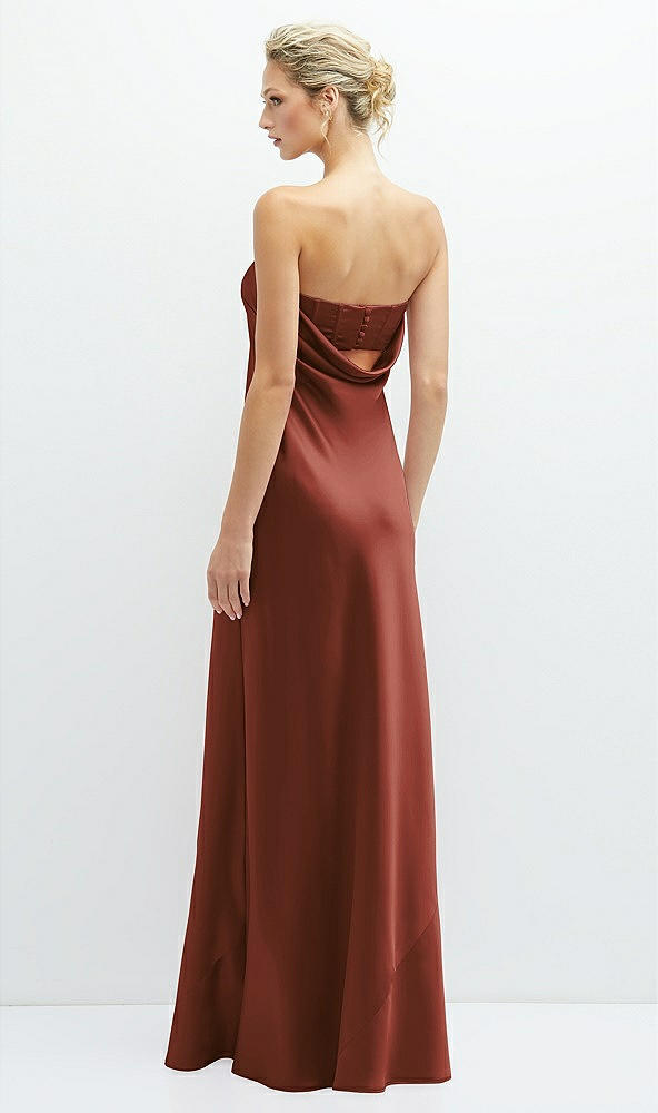 Back View - Auburn Moon Strapless Maxi Bias Column Dress with Peek-a-Boo Corset Back