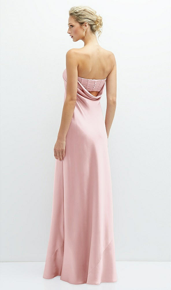 Back View - Ballet Pink Strapless Maxi Bias Column Dress with Peek-a-Boo Corset Back