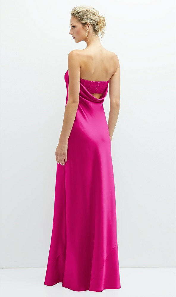 Back View - Think Pink Strapless Maxi Bias Column Dress with Peek-a-Boo Corset Back