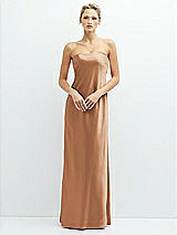 Front View Thumbnail - Toffee Strapless Maxi Bias Column Dress with Peek-a-Boo Corset Back