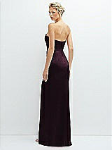 Rear View Thumbnail - Deep Plum Strapless Topstitched Corset Satin Maxi Dress with Draped Column Skirt