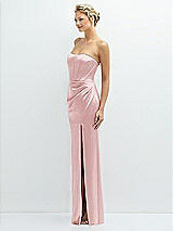 Side View Thumbnail - Ballet Pink Strapless Topstitched Corset Satin Maxi Dress with Draped Column Skirt