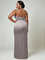 Alt View 2 Thumbnail - Cashmere Gray Strapless Topstitched Corset Satin Maxi Dress with Draped Column Skirt
