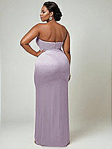 Alt View 2 Thumbnail - Lilac Haze Strapless Topstitched Corset Satin Maxi Dress with Draped Column Skirt