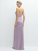Rear View Thumbnail - Lilac Haze Strapless Topstitched Corset Satin Maxi Dress with Draped Column Skirt