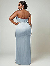 Alt View 2 Thumbnail - Mist Strapless Topstitched Corset Satin Maxi Dress with Draped Column Skirt