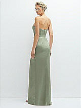 Rear View Thumbnail - Sage Strapless Topstitched Corset Satin Maxi Dress with Draped Column Skirt
