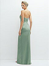 Rear View Thumbnail - Seagrass Strapless Topstitched Corset Satin Maxi Dress with Draped Column Skirt