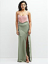 Front View Thumbnail - Sage Satin Mix-and-Match High Waist Seamed Bias Skirt