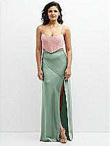 Front View Thumbnail - Seagrass Satin Mix-and-Match High Waist Seamed Bias Skirt