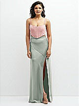 Front View Thumbnail - Willow Green Satin Mix-and-Match High Waist Seamed Bias Skirt