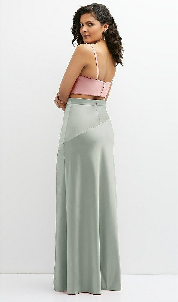 Back View - Willow Green Satin Mix-and-Match High Waist Seamed Bias Skirt
