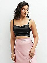 Front View Thumbnail - Black Satin Mix-and-Match Draped Midriff Top