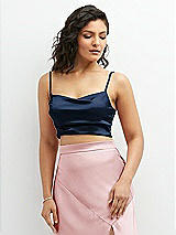 Front View Thumbnail - Midnight Navy Satin Mix-and-Match Draped Midriff Top