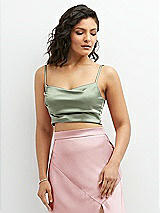 Front View Thumbnail - Sage Satin Mix-and-Match Draped Midriff Top