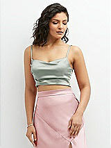 Front View Thumbnail - Willow Green Satin Mix-and-Match Draped Midriff Top