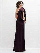 Rear View Thumbnail - Deep Plum One-Shoulder Satin Maxi Dress with Chic Oversized Shoulder Bow