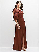 Side View Thumbnail - Auburn Moon One-Shoulder Satin Maxi Dress with Chic Oversized Shoulder Bow