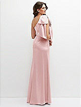 Rear View Thumbnail - Ballet Pink One-Shoulder Satin Maxi Dress with Chic Oversized Shoulder Bow