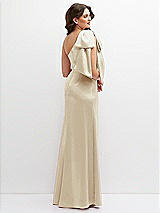 Rear View Thumbnail - Champagne One-Shoulder Satin Maxi Dress with Chic Oversized Shoulder Bow