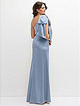 Rear View Thumbnail - Cloudy One-Shoulder Satin Maxi Dress with Chic Oversized Shoulder Bow