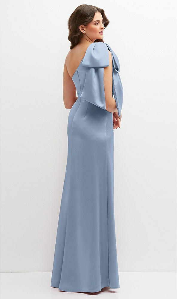 Back View - Cloudy One-Shoulder Satin Maxi Dress with Chic Oversized Shoulder Bow