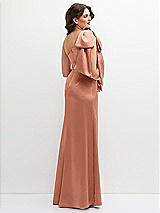 Rear View Thumbnail - Copper Penny One-Shoulder Satin Maxi Dress with Chic Oversized Shoulder Bow