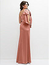 Rear View Thumbnail - Desert Rose One-Shoulder Satin Maxi Dress with Chic Oversized Shoulder Bow