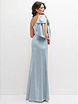 Rear View Thumbnail - Mist One-Shoulder Satin Maxi Dress with Chic Oversized Shoulder Bow