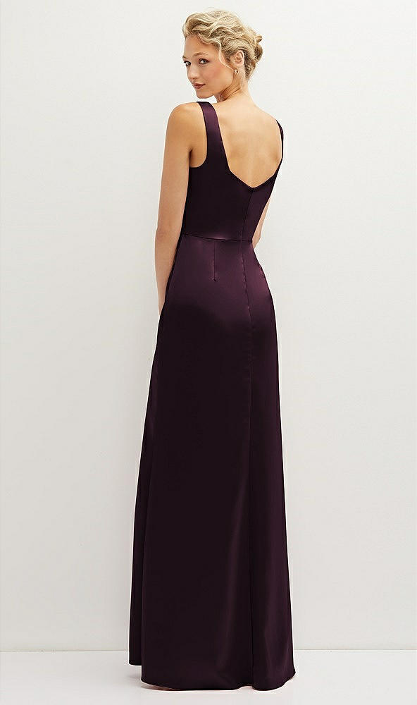 Back View - Deep Plum Square-Neck Satin A-line Maxi Dress with Front Slit